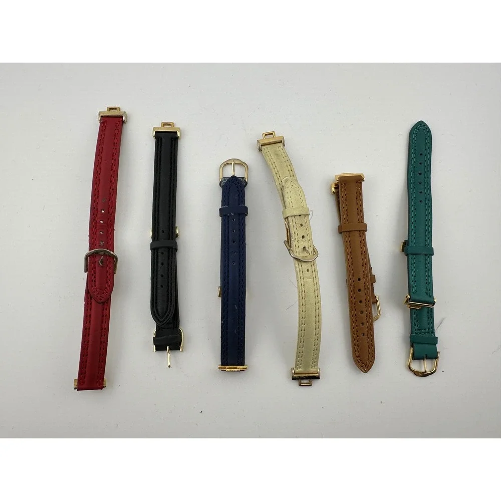 Vintage Genuine Leather Watch Straps Lot 6pc Gold Tone Buckle Multi Color Bands